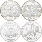 Rumänien: 2 x 10 Lei Gedenkmünzen mit Anlehnung an die Motive der 2 Euro Gedenkmünzen / Gemeinschaftsprägungen. Dabei Römische Verträge 2007 (KM# 229)...