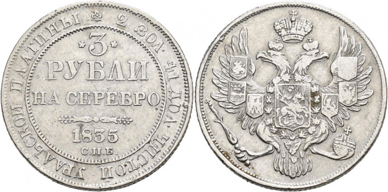 Russland: Nikolaus I. 1825-1855: 3 Rubel 1835 СПБ St. Petersburg. 10,28 g. Fried...