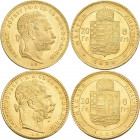 Ungarn: Franz Joseph I. 1848-1916: 8 Forint / 20 Francs 1879, 1880, 1881, 1888. KM# 455.1 / 467. Friedberg 242/243. Je ca. 6,43 g, 900/1000 Gold. Sehr...