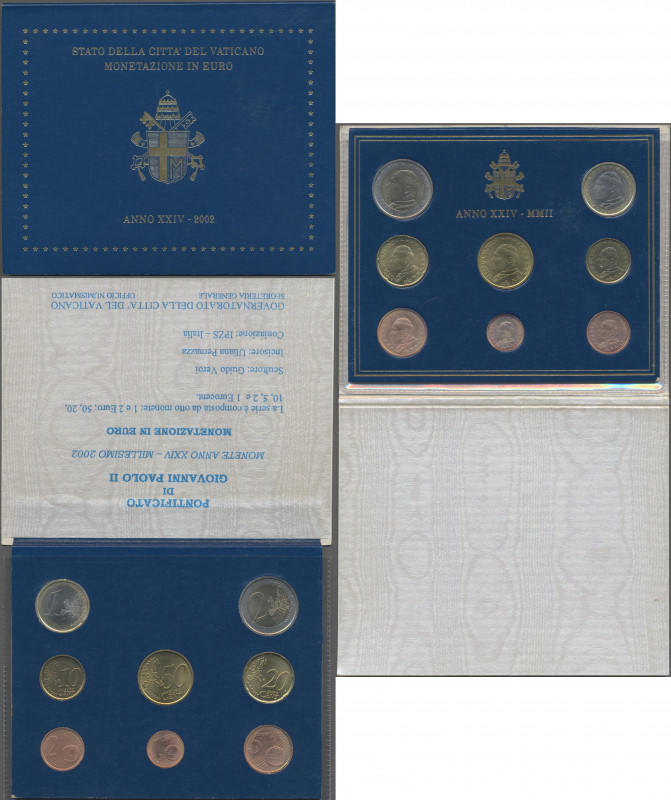 Vatikan: Johannes Paul II. 1978-2005: Kursmünzensatz 2002, 1 Cent bis 2 Euro, im...