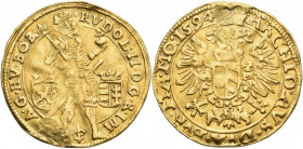 Altdeutschland und RDR bis 1800: Böhmen, Rudolf II., 1576-1612. Dukat 1594, Prag. 3,42 g. Friedberg 11g (davor in Österreich unter Fb. 85), Dietiker 4...