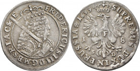 Altdeutschland und RDR bis 1800: Brandenburg-Preußen, Friedrich III. 1688-1701: 18 Gröscher (Tympf) 1699 SD (Siegmund Dannies), Königsberg. 6,42 g. v....
