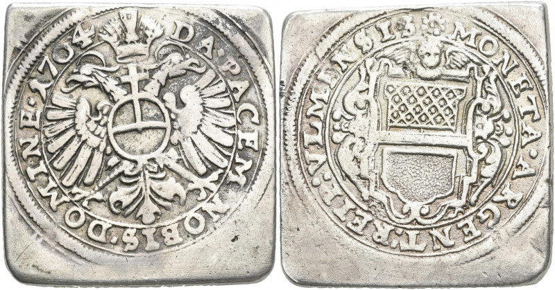 Altdeutschland und RDR bis 1800: Ulm: Klippe 1704 zu 1 Gulden nach Leipziger Fuß...