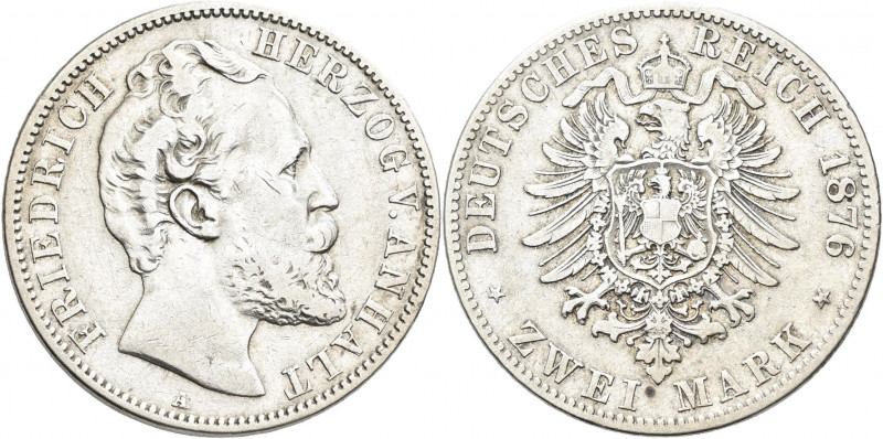 Anhalt: Friedrich I. 1871-1904: 2 Mark 1876 A, Jaeger 19, fast sehr schön.
 [di...