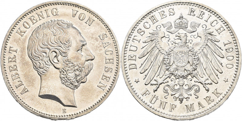 Sachsen: Albert 1873-1902: 5 Mark 1900 E, Jaeger 125, vorzüglich - Stempelglanz....