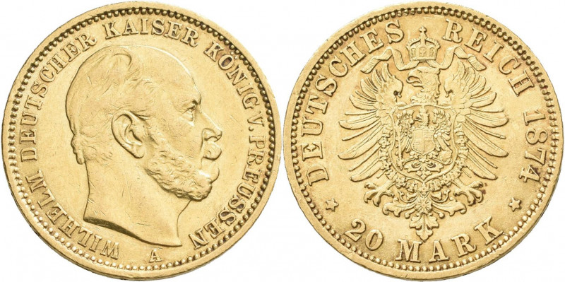 Preußen: Wilhelm I. 1861-1888: 20 Mark 1874 A + B, 1875 A, 1876 A, 1877 A + B, 1...