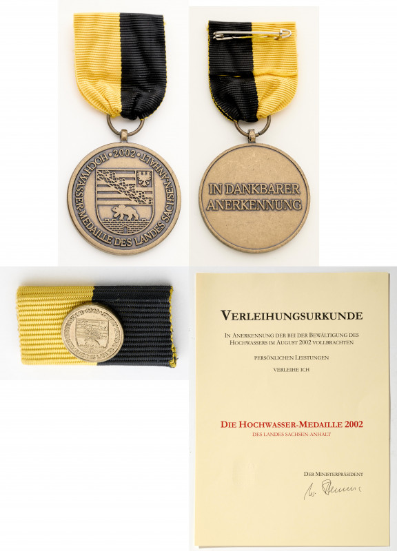 Orden & Ehrenzeichen: Sachsen-Anhalt 2002: ”Hochwassermedaille” mit Miniatur, Na...