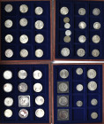 Alle Welt: 4 Holzkassetten mit diversen Münzen aus aller Welt, darunter auch Silbermünzen.
 [differenzbesteuert]