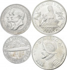 Alle Welt: Kleine Sammlung 4 Münzen, dabei: 3 Mark 1911 Uni Breslau (J. 108, ANACS grading AU58), 3 Reichsmark 1930 Zeppelin (J. 342, ANACS grading MS...