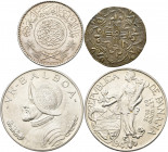 Alle Welt: Kleines Lot 5 Münzen/Medaillen, dabei: Saudi Arabien 1 Riyal 1370 (1950, KM# 15), Panama 1 Balboa 1947 (KM# 13), Frankreich 1/12 ECU 1664 D...