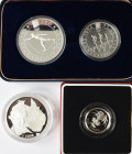 Alle Welt: Kleines Lot 4 Silbermünzen, dabei, Norwegen Set 50 + 100 Kroner 1994 Olymp. Lillehammer im Etui, GB One Pound 1985 Proof Piedfort (im Etui)...