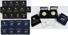Vereinigte Staaten von Amerika: 21 x 1 Dollar Gedenkmünzen 2007 - 2017 in der höchsten Qualität polierte Platte, in original Box, überwiegend mit Zert...