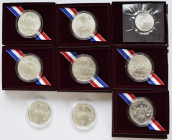 Vereinigte Staaten von Amerika: Olympische Spiele Atlanta 1996: Lot 9 Münzen, dabei ½ Dollar Schwimmen (KM#267), 1$ Cycling (KM# 263), 1$ Sprint (KM# ...