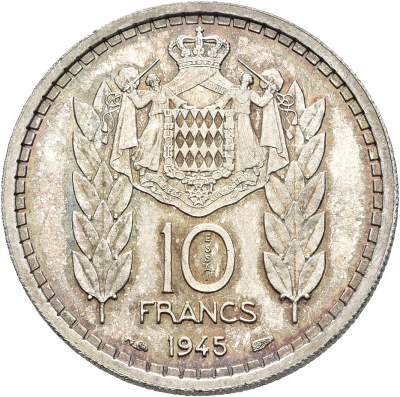 Monaco: Louis II. 1922-1949: 3 Silbermünzen Essai/Probe-Set 1945 mit 5, 10 und 2...