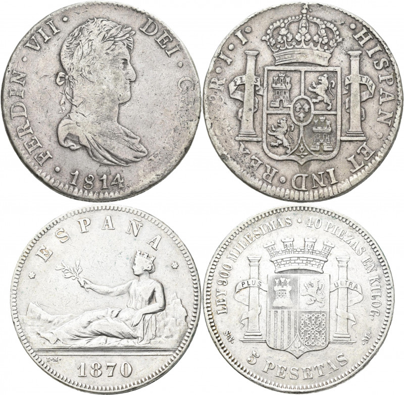 Spanien: Kleines Lot mit diversen alten Münzen, dabei 8 Reales 1793 FM und 1814 ...