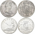 Spanien: Kleines Lot mit diversen alten Münzen, dabei 8 Reales 1793 FM und 1814 JJ, 5 Peseten 1870, 1871, 1875 und 1883 sowie 1 Peseta 1900. Insg. 7 M...