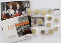 Euromünzen: Kleines Lot bestehend aus NL KMS 2014, BE KMS 2014, Vatikan Set 1c-1€ 2014, sowie ein paar Einzelmünzen (50c, 1€, 2€ aus Mc/Vat/AD)
 [dif...