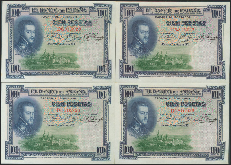 Conjunto de 4 billetes correlativos de 100 Pesetas emitidos el 1 de Julio de 192...
