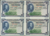 Conjunto de 4 billetes correlativos de 100 Pesetas emitidos el 1 de Julio de 1925, con la serie D. (Edifil 2021: 350). Apresto original. SC-.