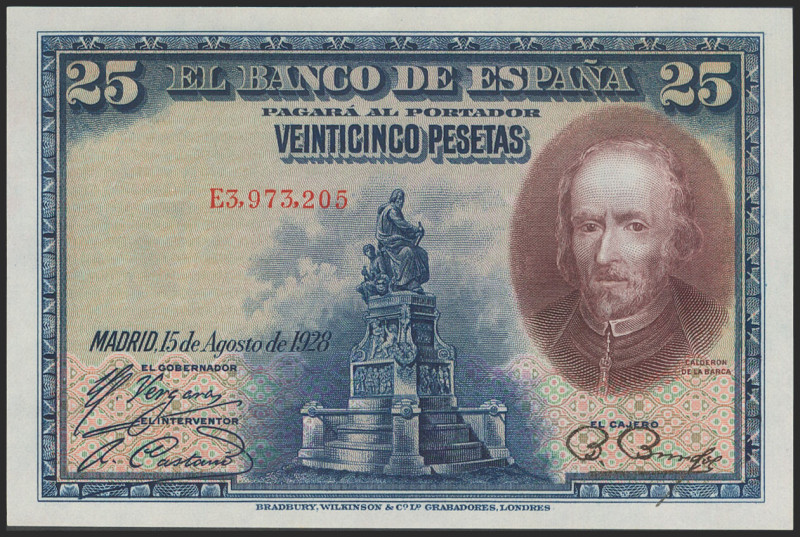 25 Pesetas. 15 de Agosto de 1928. Serie E. (Edifil 2017: 353). Conserva todo su ...