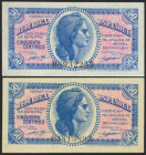 Conjunto de 2 billetes de 50 Céntimos emitidos por el Ministerio de Hacienda en el año 1937, con las series B y C. (Edifil 2021: 391, 391a). Apresto o...
