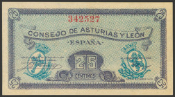 25 Céntimos. 1937. Asturias y León. Sin serie. (Edifil 2017: 394). Apresto original. SC.