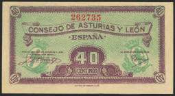 40 Céntimos. 1937. Asturias y León. Sin serie. (Edifil 2021: 395). Apresto original. SC.