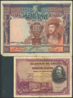 Conjunto de 2 billetes de 50 Pesetas y 1000 Pesetas, emitidos en 1925 y 1928, respectivamente, el de 50 Pesetas serie A y el de 1000 Pesetas sin serie...