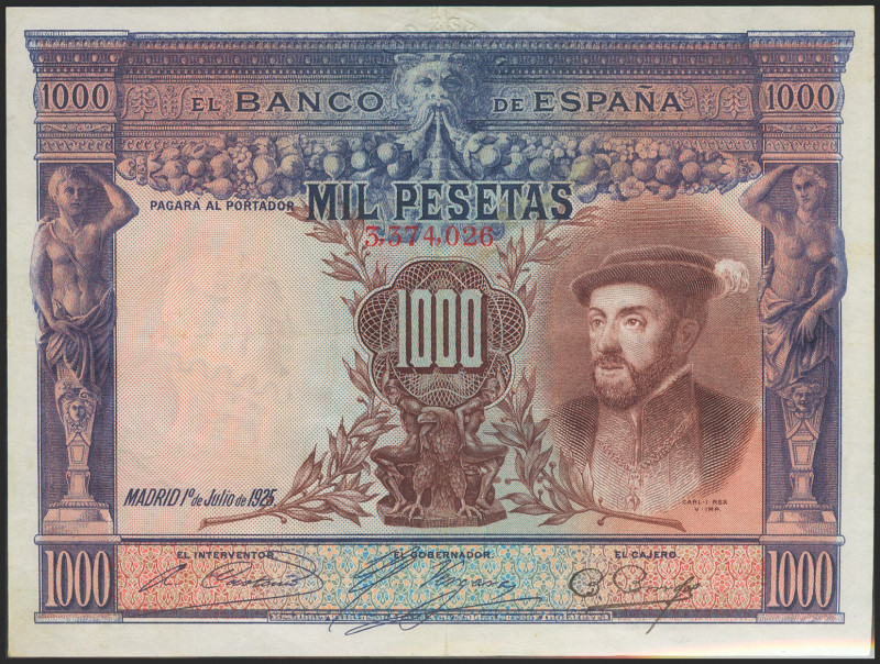 1000 Pesetas. 1 de Julio de 1925. Sin serie y anterior a la numeración 3.646.000...