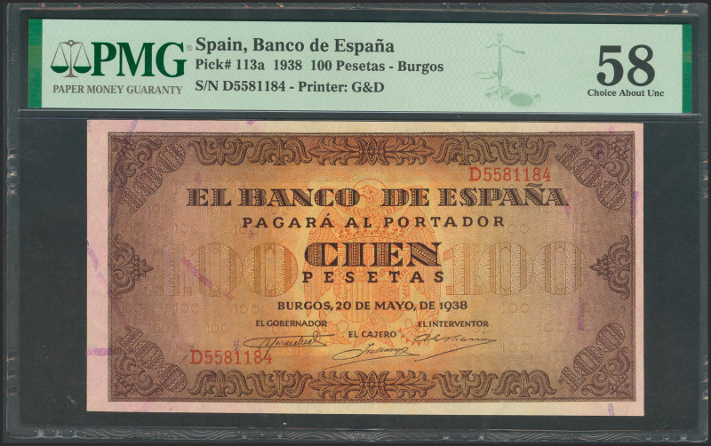 100 Pesetas. 20 de Mayo de 1938. Serie D. (Edifil 2017: 432a). EBC+. Encapsulado...