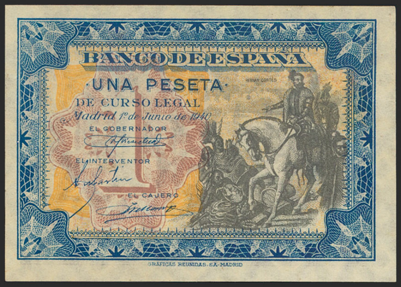 1 Peseta. 1 de Junio de 1940. Serie A. (Edifil 2021: 441a). Apresto original. SC...