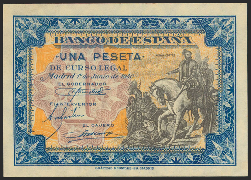 1 Peseta. 1 de Junio de 1940. Serie B. (Edifil 2021: 441a). Apresto original. SC...