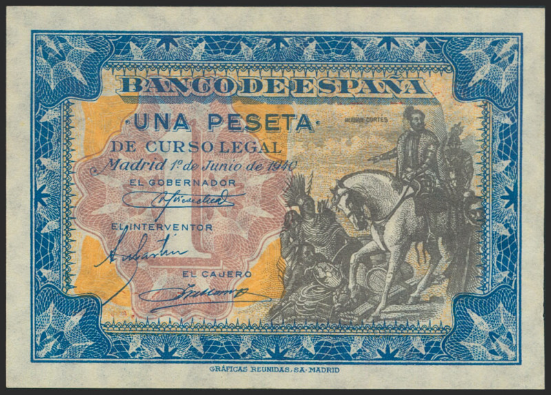 1 Peseta. 1 de Enero de 1940. Serie C. (Edifil 2017: 441a). Conserva todo su apr...