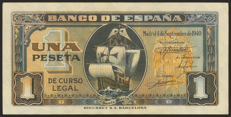 1 Peseta. 4 de Septiembre de 1940. Serie F. (Edifil 2021: 442a). Conserva gran p...