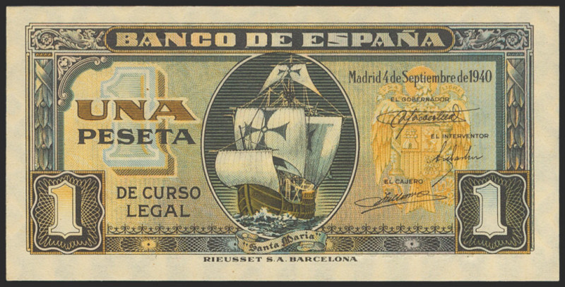 1 Peseta. 4 de Septiembre de 1940. Serie I, última serie emitida. (Edifil 2021: ...