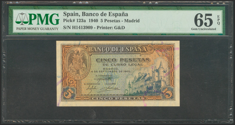 5 Pesetas. 4 de Septiembre de 1940. Serie H. (Edifil 2021: 443a). Apresto origin...