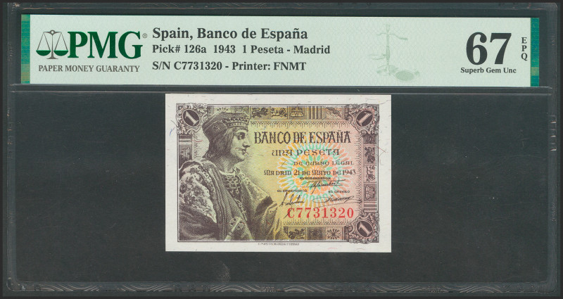 1 Peseta. 21 de Mayo de 1943. Serie C. (Edifil 2021: 447a). Inusual en esta cali...