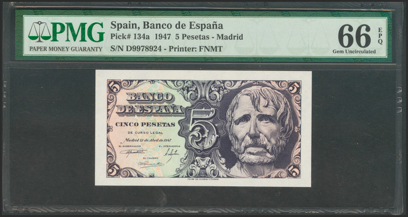 5 Pesetas. 12 de Abril de 1947. Serie D. (Edifil 2021: 454a). Apresto original. ...