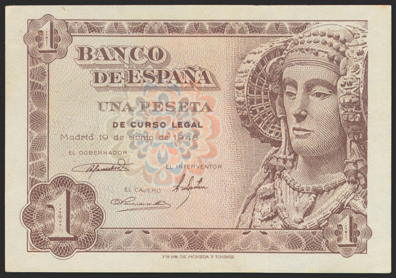 1 Peseta. 19 de Junio de 1948. Serie G. (Edifil 2021: 457a). Apresto original. S...