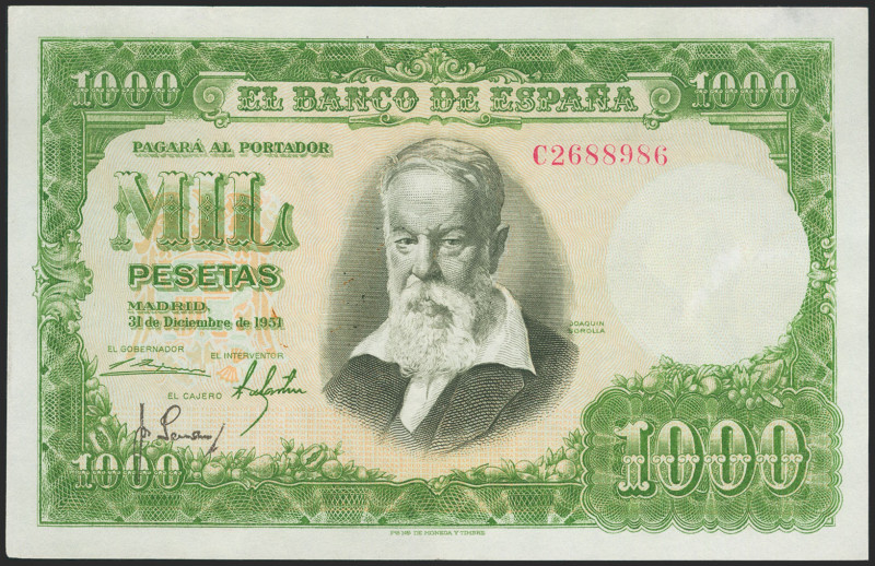 1000 Pesetas. 31 de Diciembre de 1951. Serie C, última serie emitida. (Edifil 20...