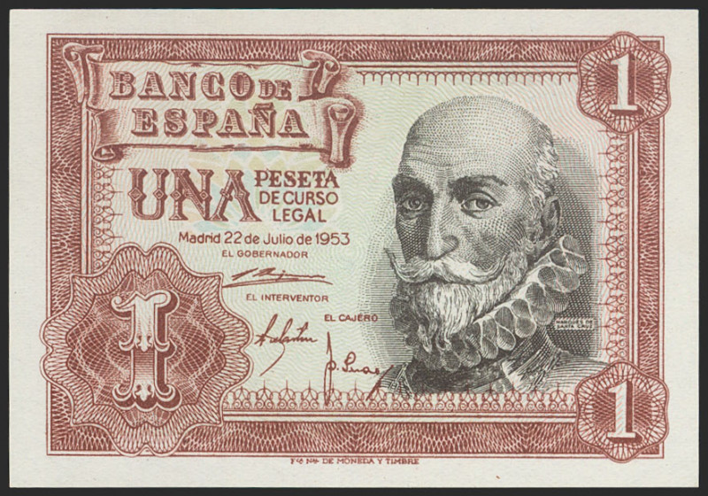 1 Peseta. 22 de Julio de 1953. Serie I. (Edifil 2021: 465a). Apresto original. S...