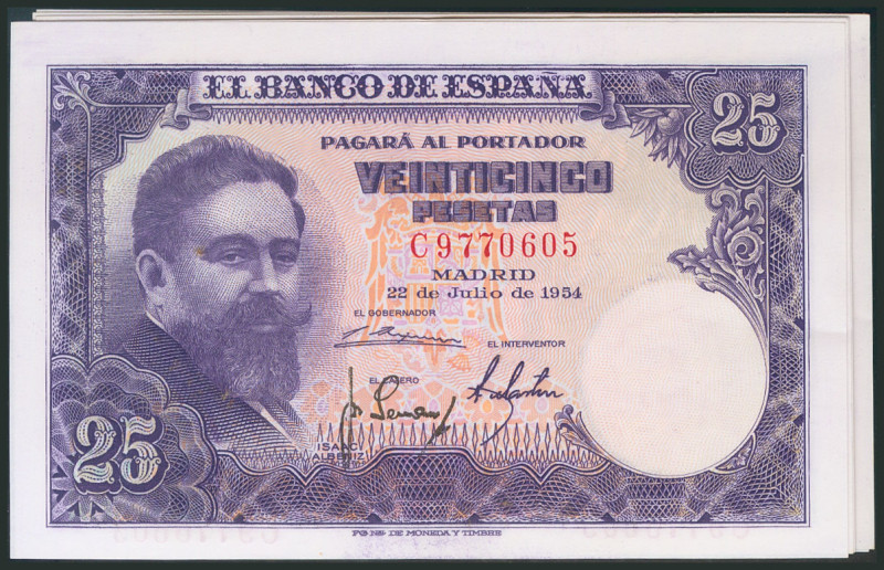 Conjunto de 10 billetes correlativos de 25 Pesetas emitidos el 22 de Julio de 19...