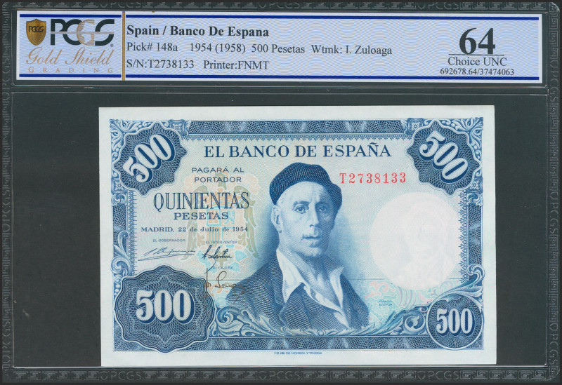 500 Pesetas. 22 de Julio de 1954. Serie T. (Edifil 2021: 468b). SC. Encapsulado ...