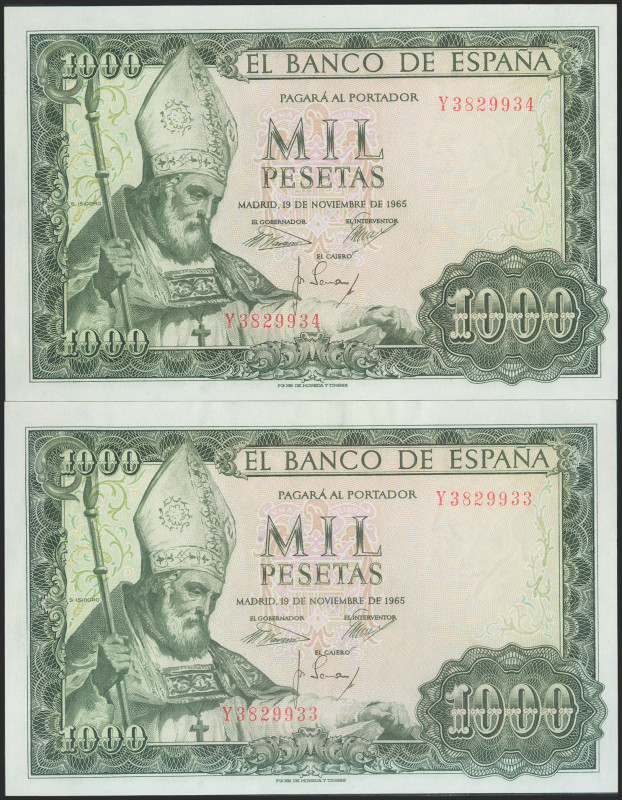 1000 Pesetas. 19 de Noviembre de 1965. Pareja correlativa. Serie Y. (Edifil 2021...