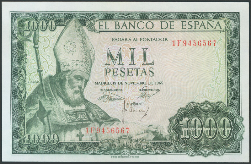 1000 Pesetas. 19 de Noviembre de 1965. Serie 1F. (Edifil 2017: 471b). Apresto or...