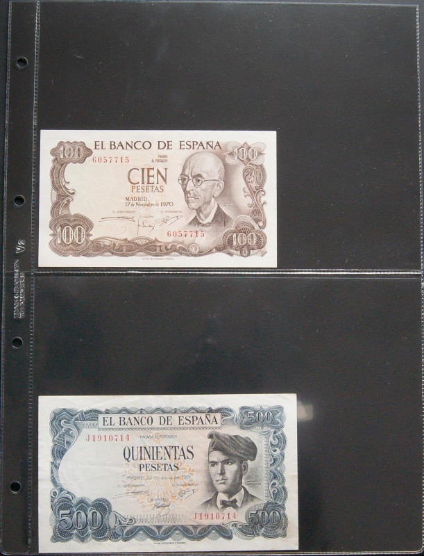 Conjunto de 4 billetes de 100 Pesetas, 500 Pesetas, 1000 Pesetas, 5000 Pesetas e...