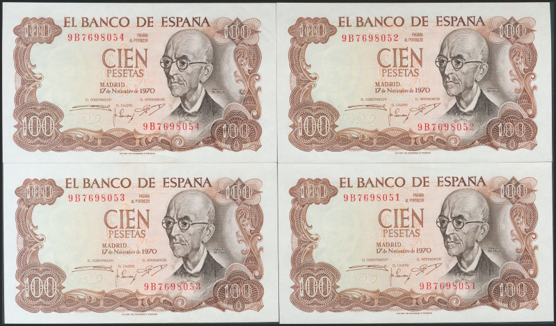 Conjunto de 4 billetes correlativos de 100 Pesetas emitidos el 17 de Noviembre d...