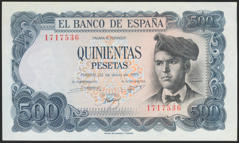 500 Pesetas. 23 de Julio de 1971. Sin serie. (Edifil 2021: 473). SC.