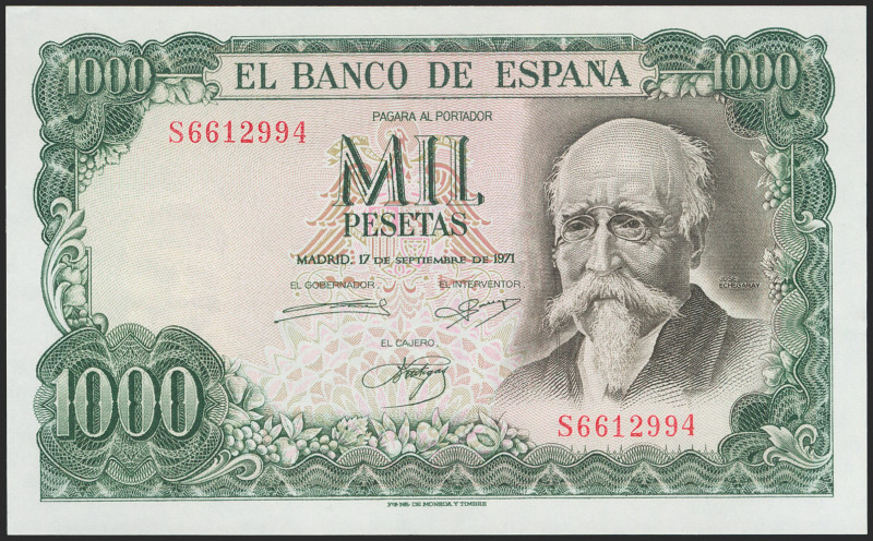 1000 Pesetas. 17 de Septiembre de 1971. Serie S. (Edifil 2021: 474b). Conserva g...