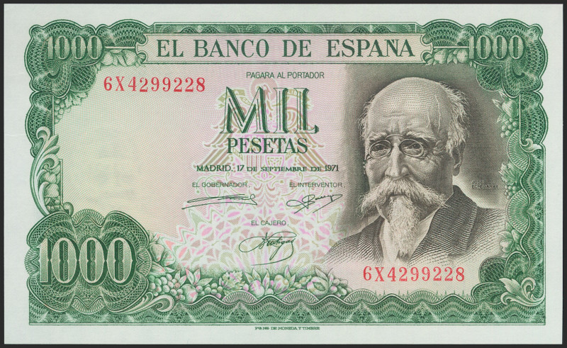 1000 Pesetas. 17 de Septiembre de 1971. Serie 6X. (Edifil 2021: 474c). Apresto o...